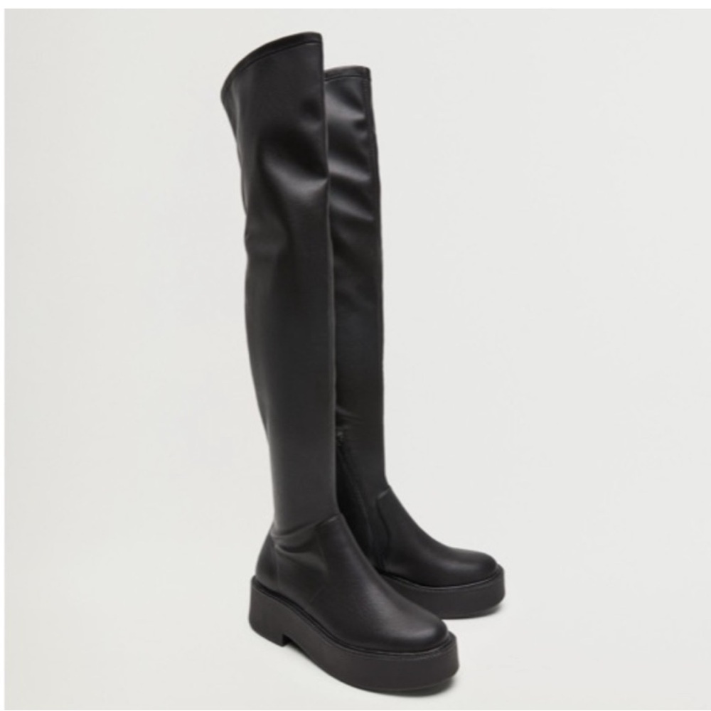 MANGO Black Over-the-Knee Platform Boots Sz 38 Y2K Grunge Whimsy goth grunge